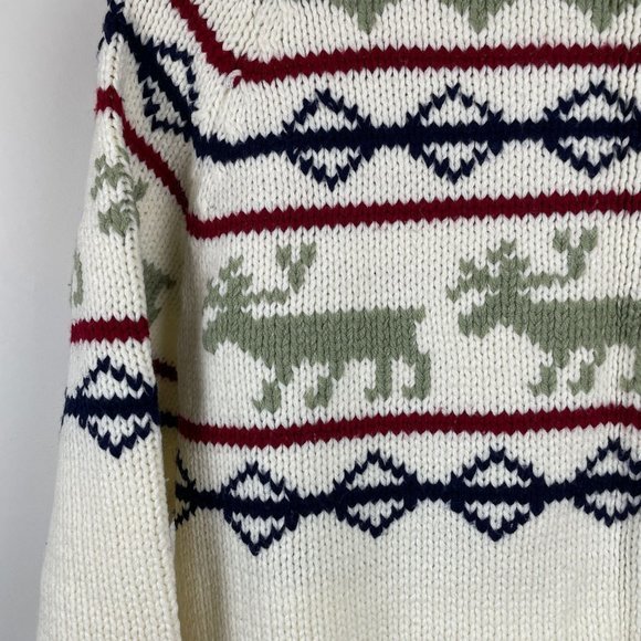 Vintage Sigallo Ivory Moose Stripe Sweater Winter Christmas Mens Large - Picture 4 of 6